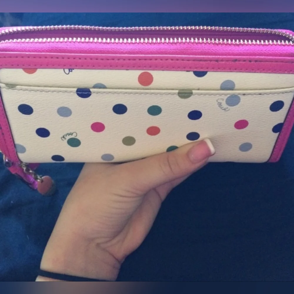Coach Pink Ivory Polka Dot Long Accordion Wallet